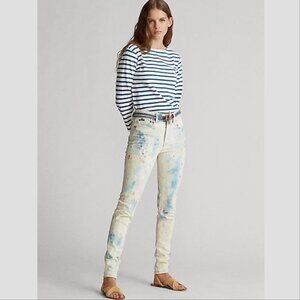 Polo Ralph Lauren Tompkins Paint Splatters Skinny High Rise Jeans Sz 30